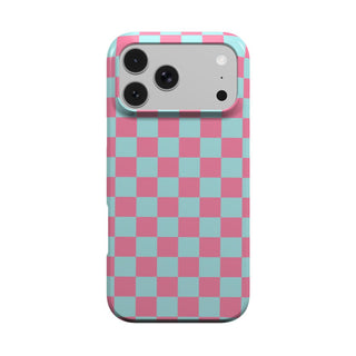 Pink & Mint Check phone case – MagSafe iPhone case, front view
