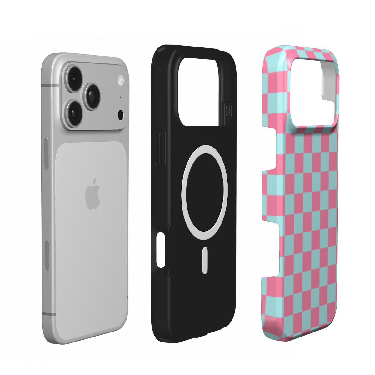 Pink & Mint Check phone case – MagSafe iPhone case, second detail view