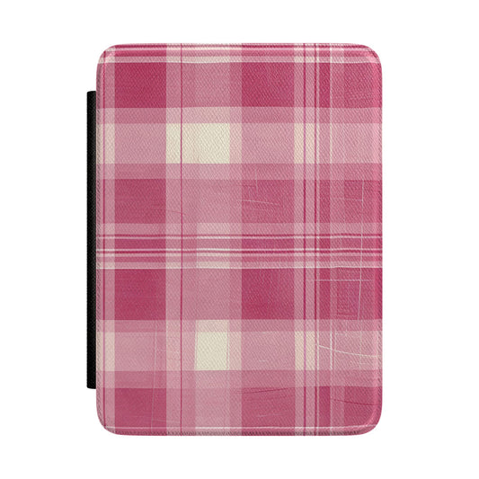 Pink Painted Plaid Kindle Case - front view