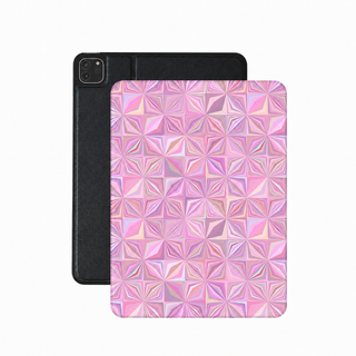 Pink prism iPad case in pink vegan leather — faceted iridescent folio