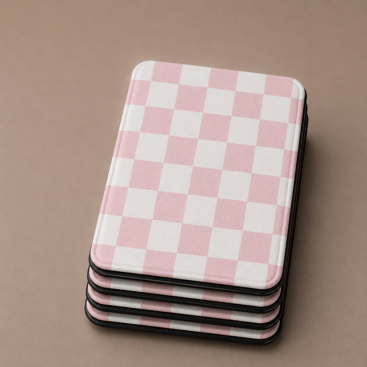 Pink and white checkerboard Kindle case front cover close-up — Coquette Reader soft check print