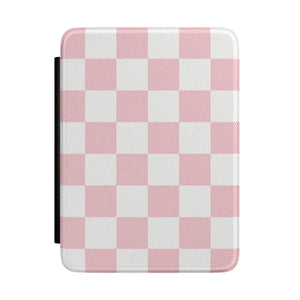 Pink & White Checkerboard Kindle Case — Soft Coquette Check