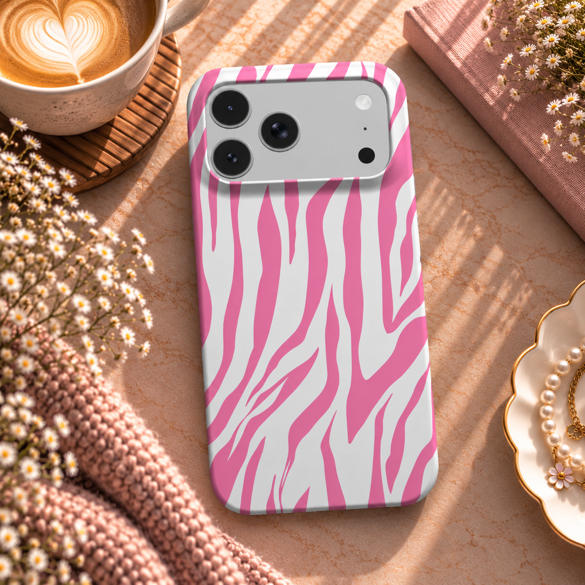 Pink Zebra phone case – MagSafe iPhone case, lifestyle photo