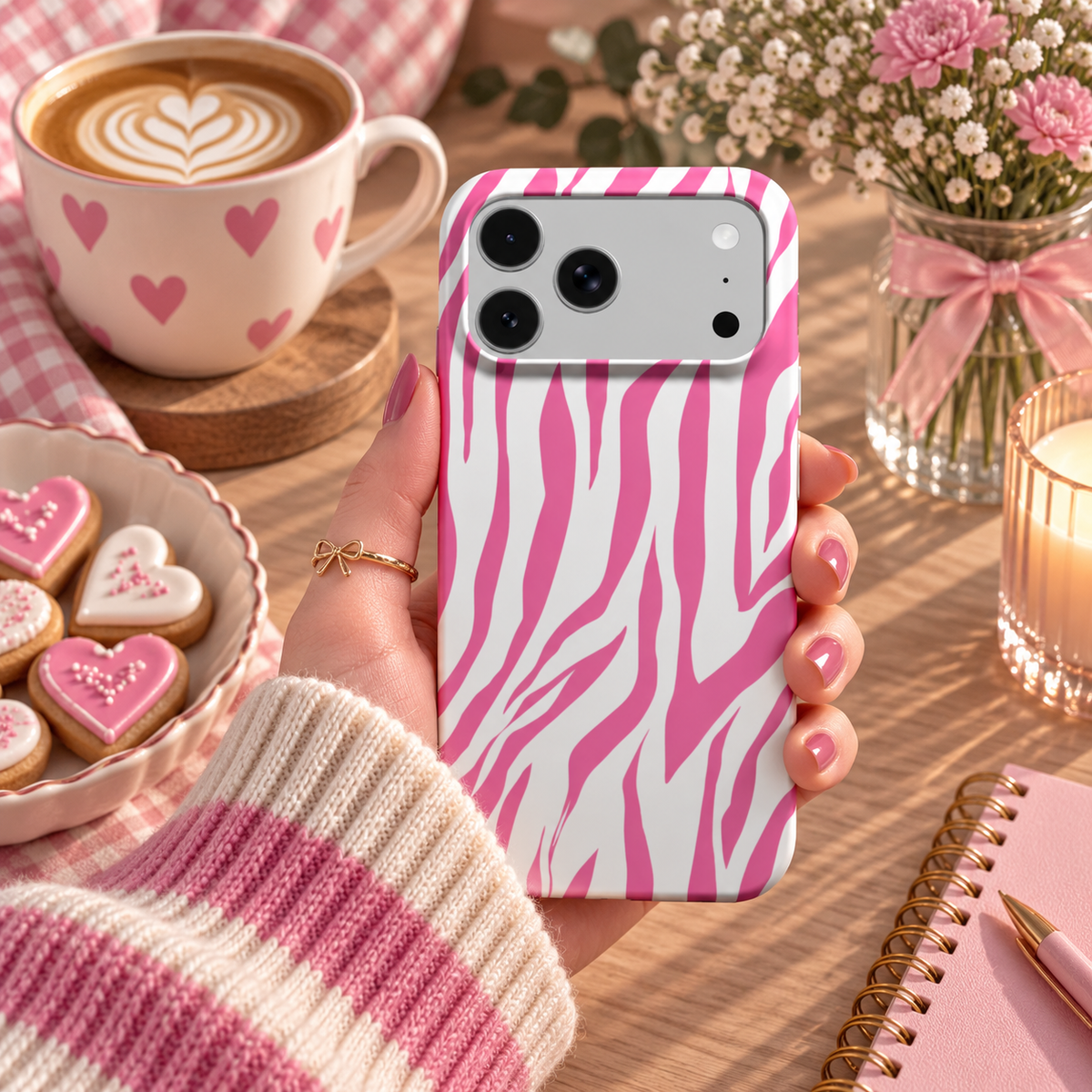 Pink Zebra phone case – MagSafe iPhone case, styled photo