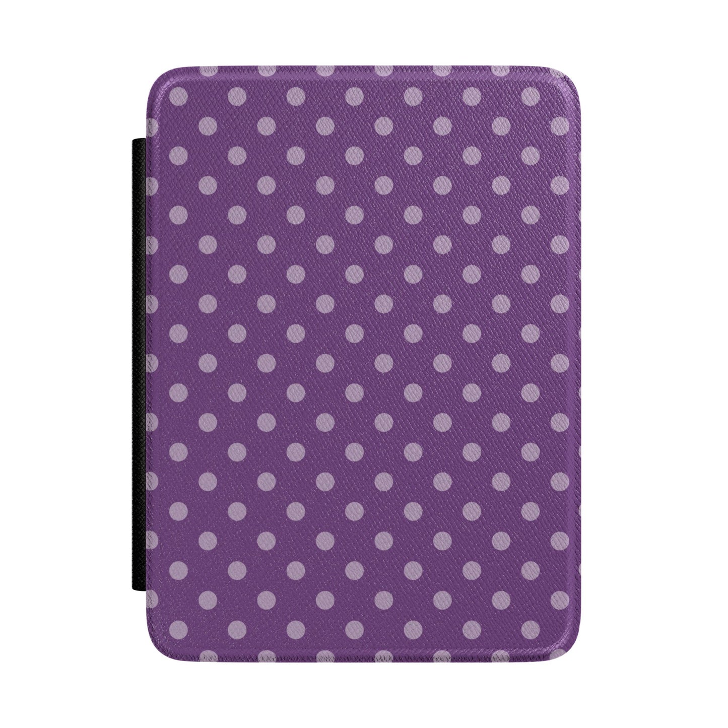Deep plum purple Kindle Paperwhite case with pale lilac polka dots front cover — Quiet Bookish retro gift