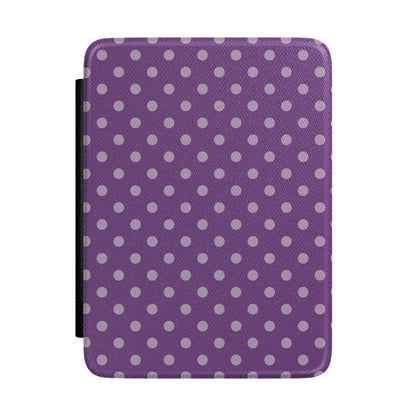 Deep plum purple Kindle Paperwhite case with pale lilac polka dots front cover — Quiet Bookish retro gift