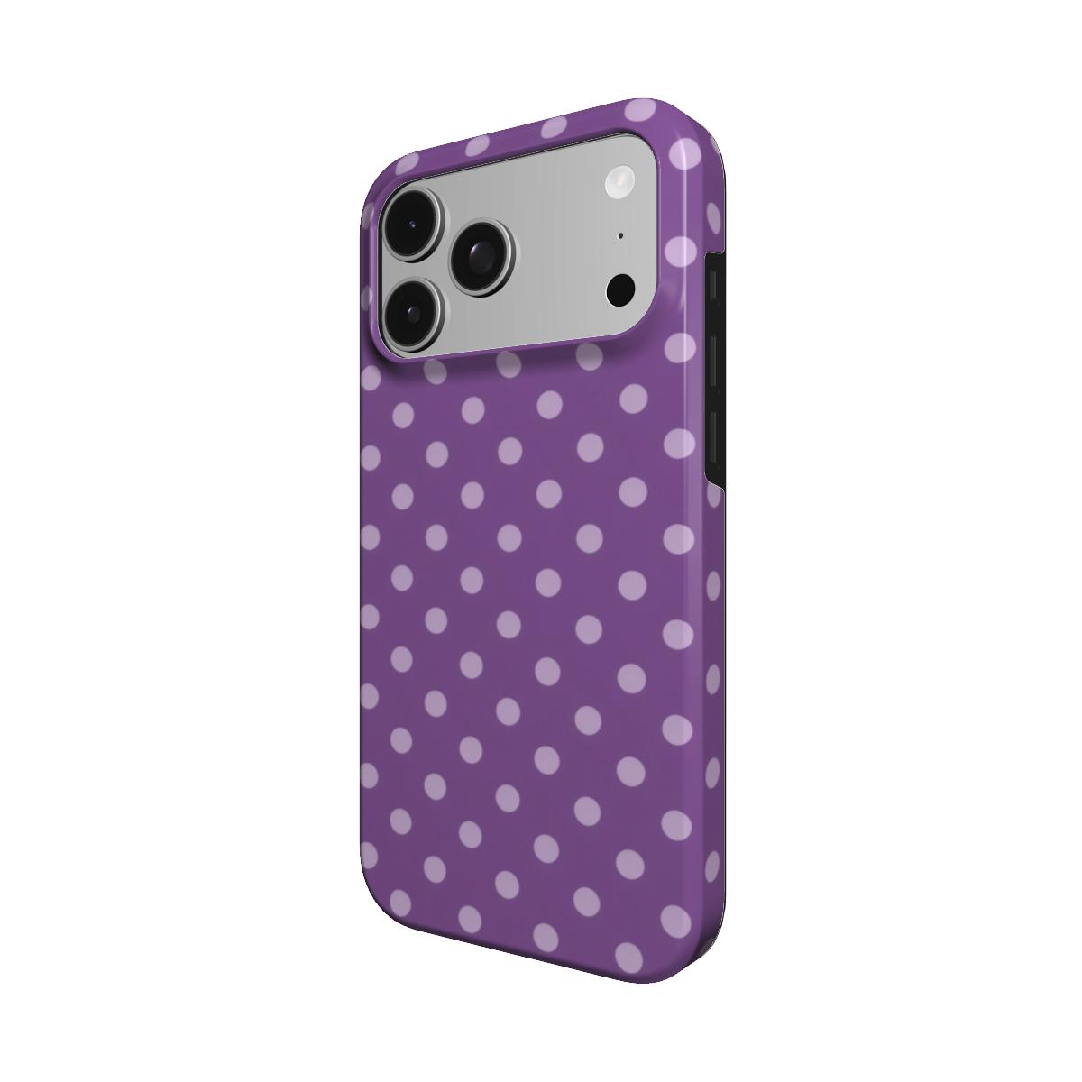 Plum Polka Dot phone case – MagSafe iPhone case, angled view