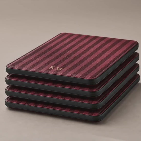 Burgundy pinstripe Kindle Paperwhite case with debossed initials — Maison Noir personalized gift for her