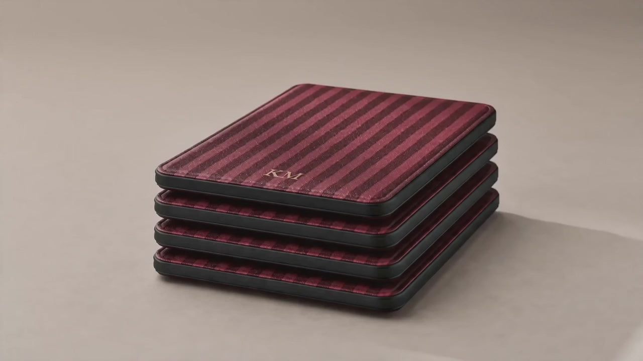 Burgundy pinstripe Kindle Paperwhite case with debossed initials — Maison Noir personalized gift for her