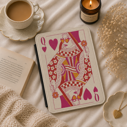 Queen of Hearts Kindle case shown at an angle