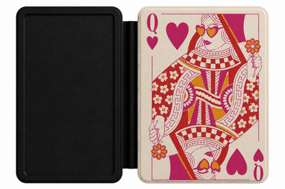 Close-up of Queen of Hearts Saffiano Kindle case