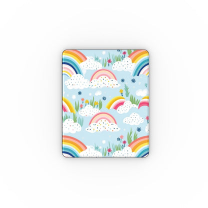 Rainbow meadow iPad case open, showing the stand fold and interior