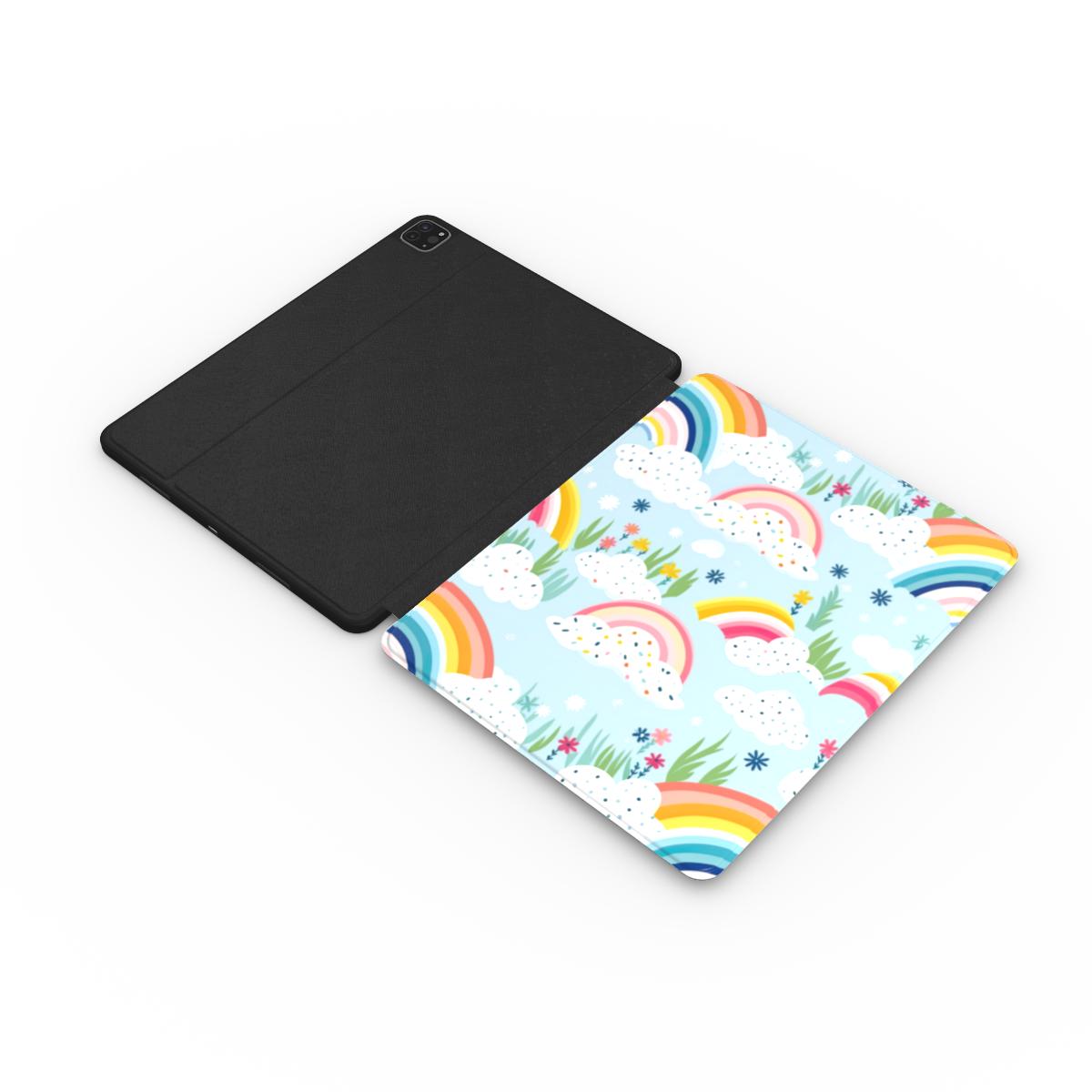Rainbow meadow iPad case with the Apple Pencil in its slot