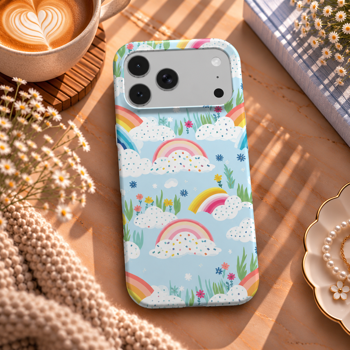 Rainbow Meadow phone case – MagSafe iPhone case, lifestyle photo