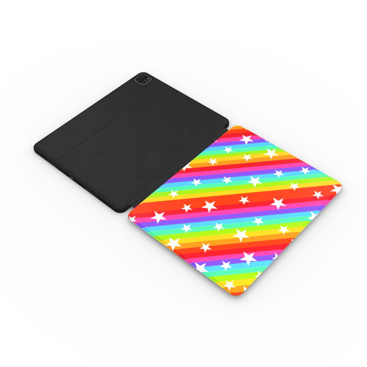 Rainbow star stripe iPad case with the Apple Pencil in its slot