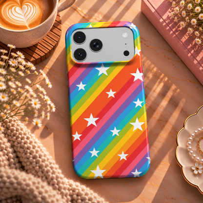 Rainbow Star Stripe phone case – MagSafe iPhone case, lifestyle photo