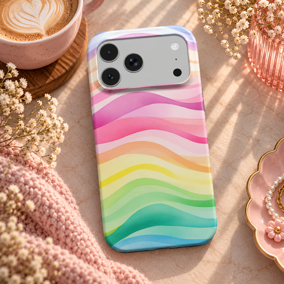 Rainbow Wave phone case – MagSafe iPhone case, lifestyle photo