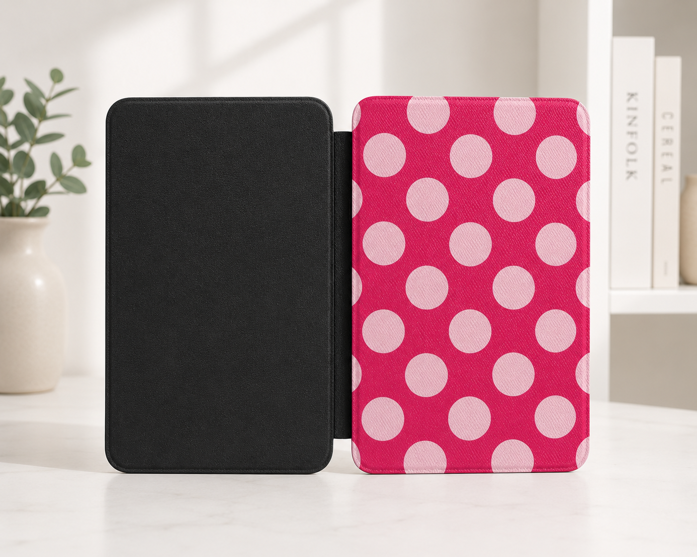Raspberry pink polka dot Kindle Paperwhite case — Atelier retro gift for readers
