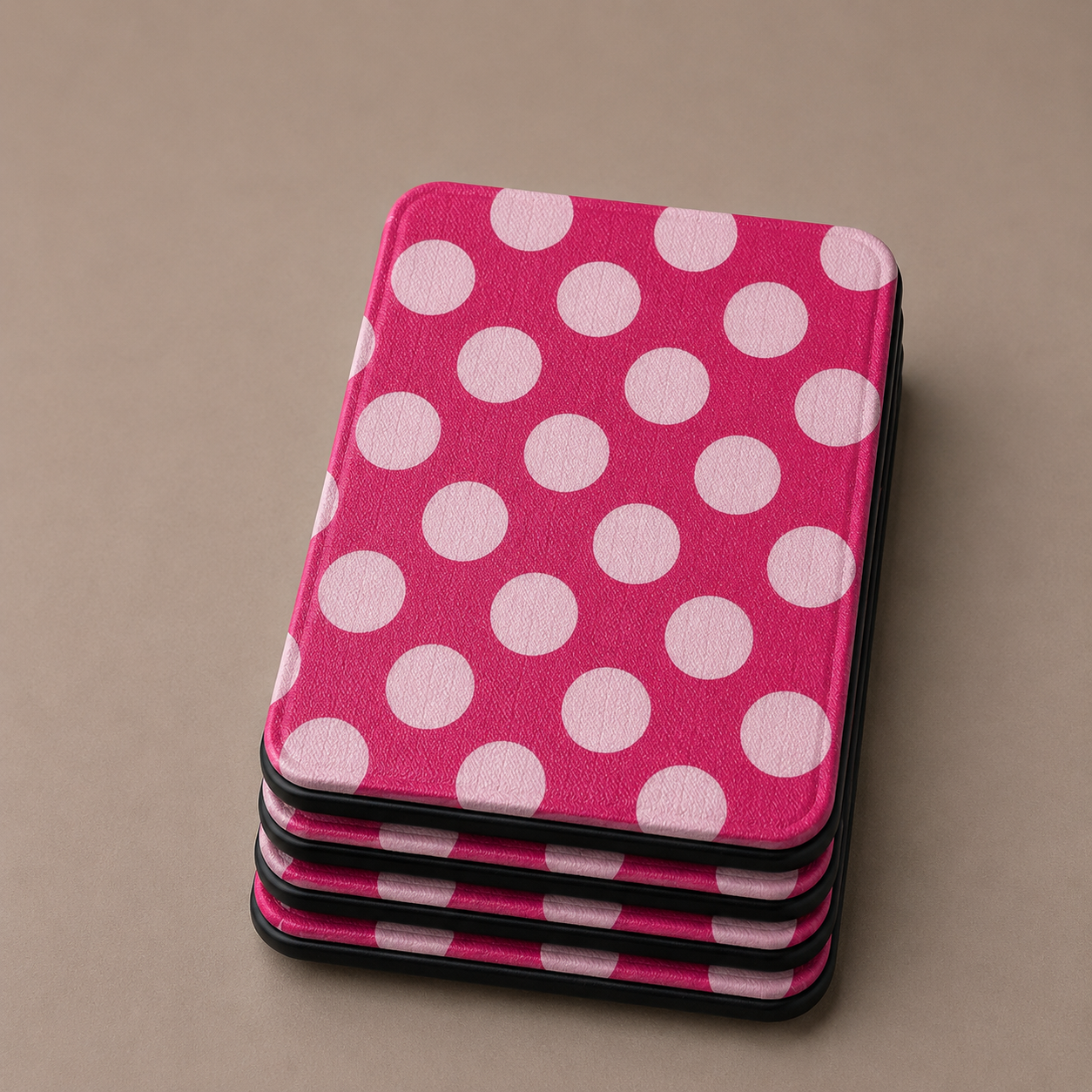Raspberry polka dot Kindle case open showing black interior — Atelier bold pink