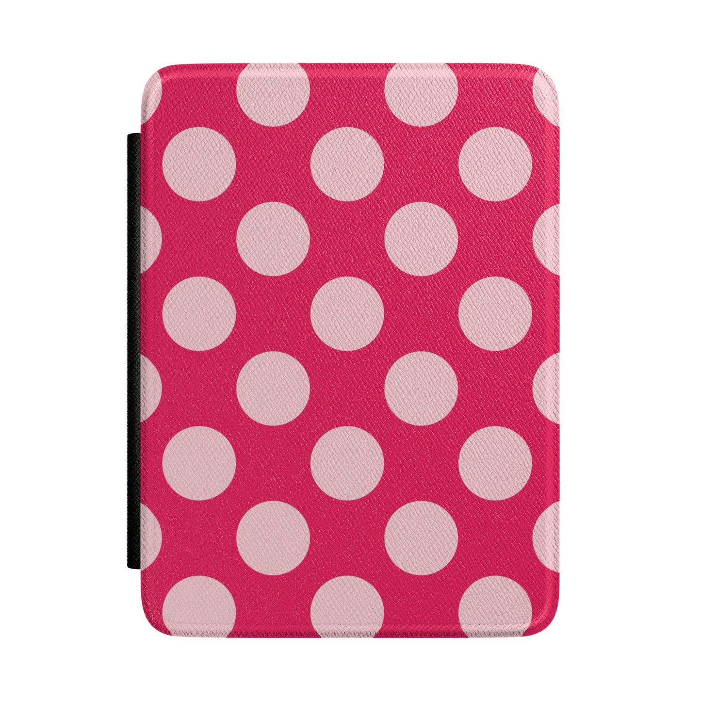 Raspberry pink Kindle Paperwhite case with bold pale pink polka dots front cover — Atelier retro gift