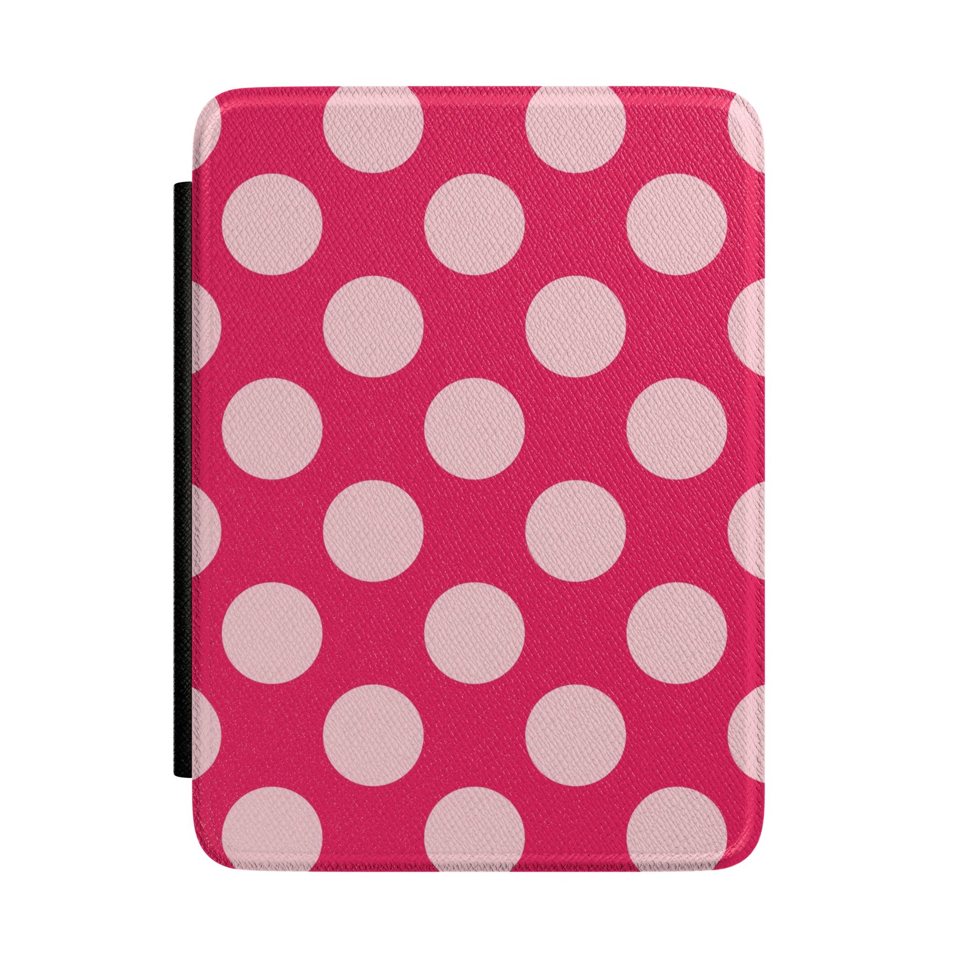 Raspberry pink Kindle Paperwhite case with bold pale pink polka dots front cover — Atelier retro gift