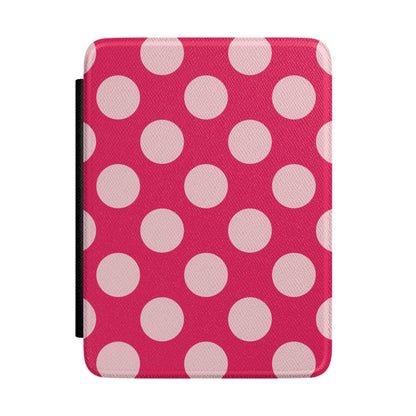 Raspberry pink Kindle Paperwhite case with bold pale pink polka dots front cover — Atelier retro gift