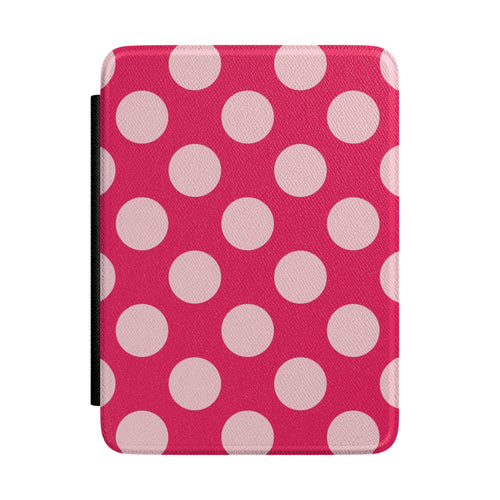 Raspberry pink Kindle Paperwhite case with bold pale pink polka dots front cover — Atelier retro gift