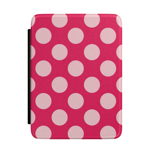 Raspberry pink Kindle Paperwhite case with bold pale pink polka dots front cover — Atelier retro gift