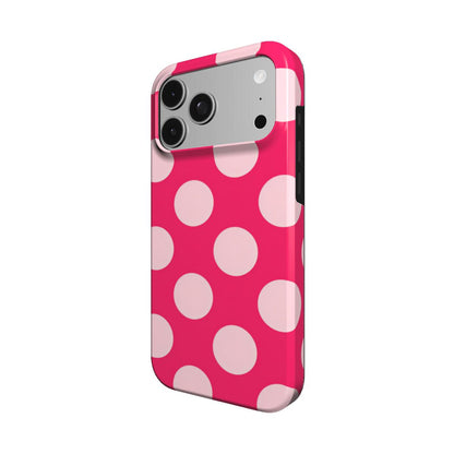 Raspberry Polka Dot phone case – MagSafe iPhone case, angled view