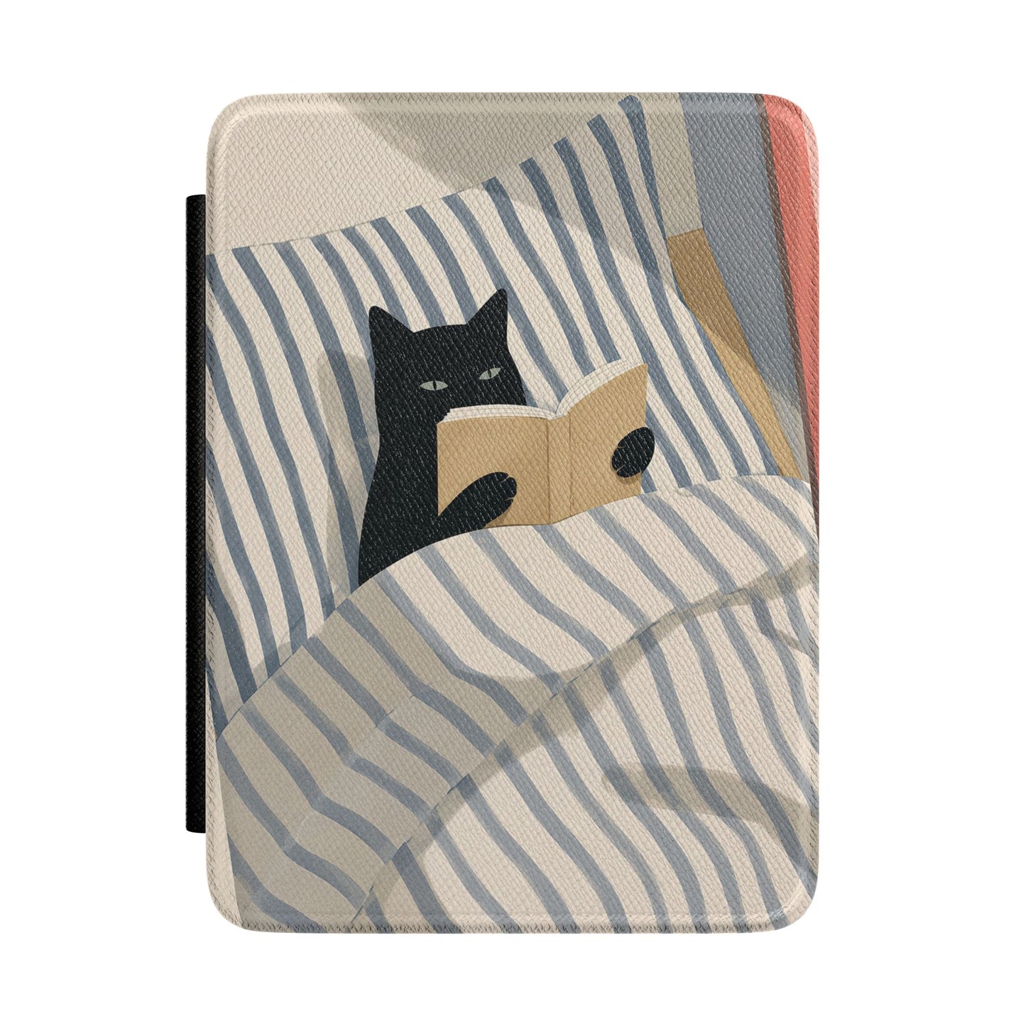 Reading Cat in Bed Kindle case — cozy cat reading print