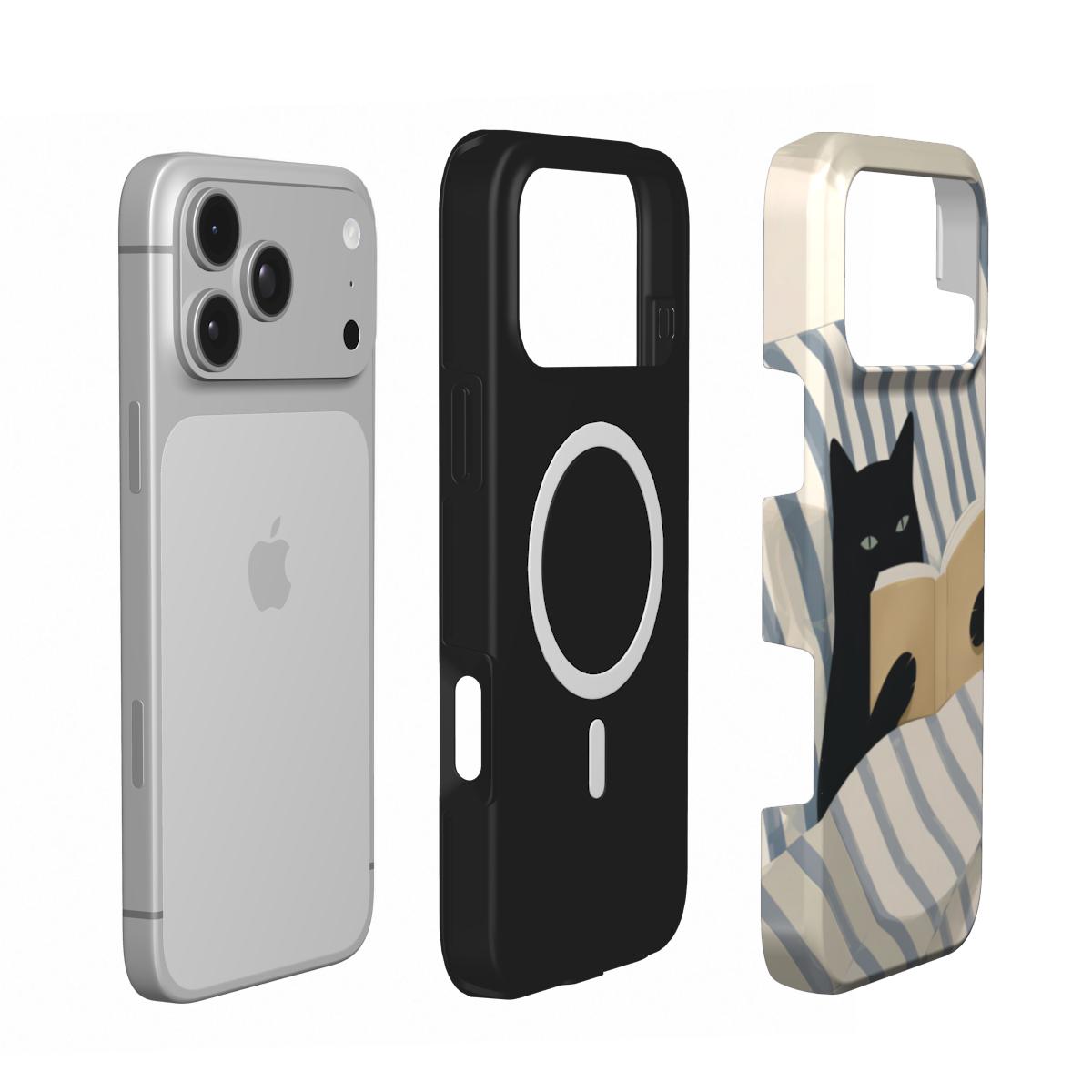 Reading Cat in Bed phone case – MagSafe iPhone case, layer view