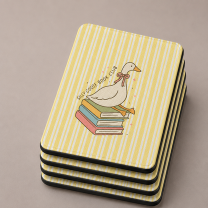 Reading goose Kindle case with elastic hand strap — Jardin Secret butter yellow stripe