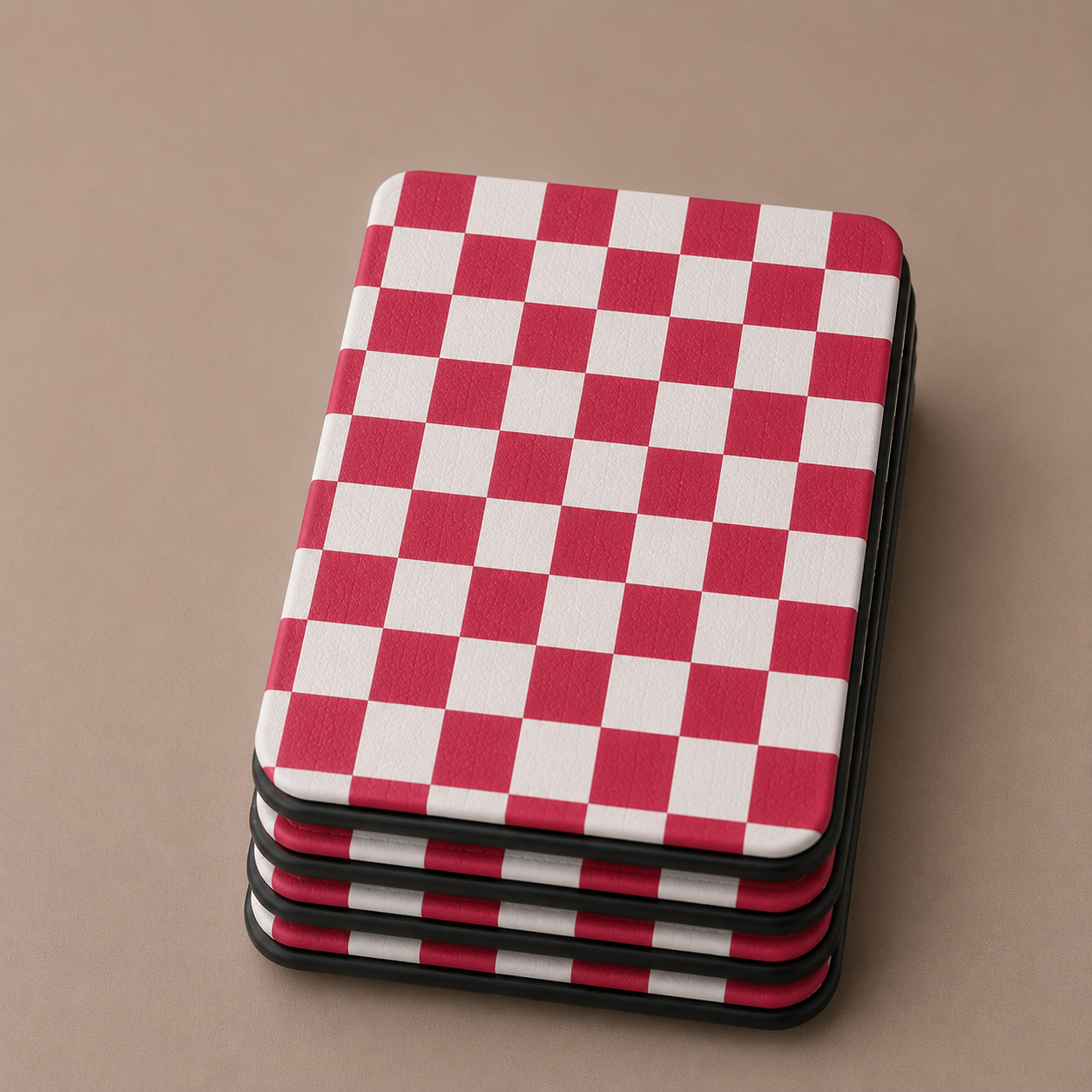 Red and white checkerboard Kindle case open showing black interior — Atelier picnic print