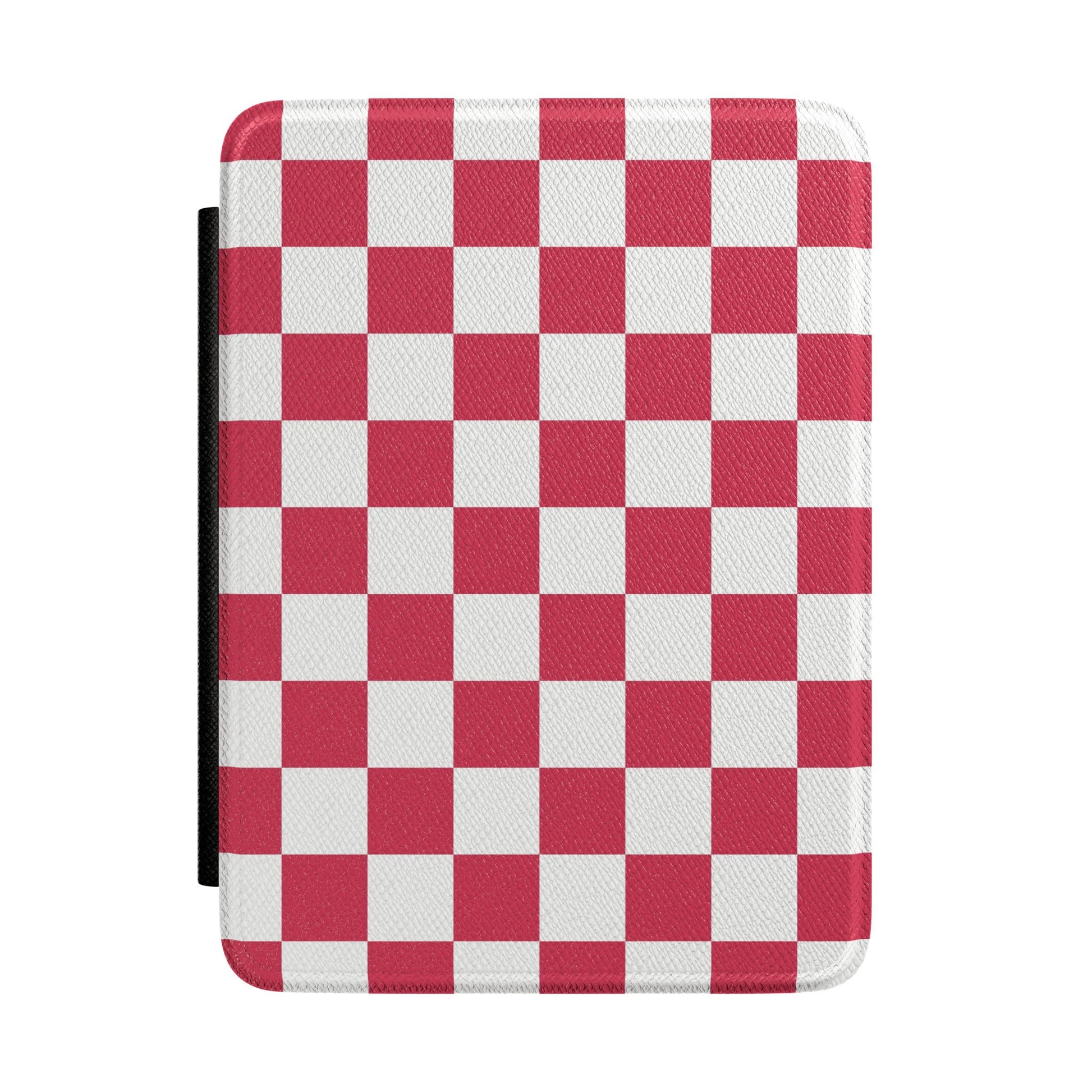 Cherry red and white checkerboard Kindle Paperwhite case front cover — Atelier classic picnic gift