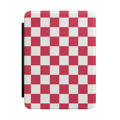 Cherry red and white checkerboard Kindle Paperwhite case front cover — Atelier classic picnic gift