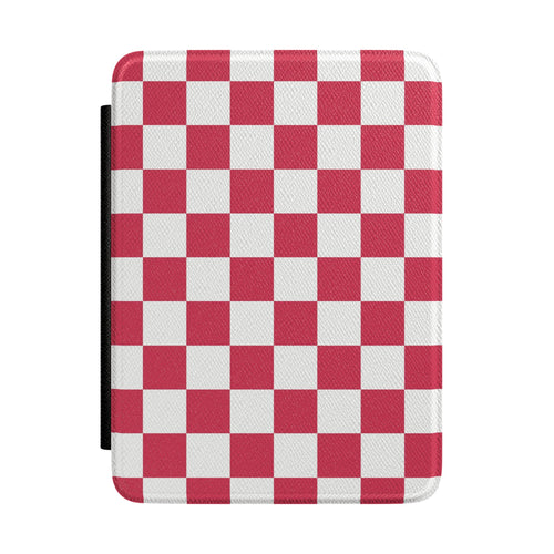 Cherry red and white checkerboard Kindle Paperwhite case front cover — Atelier classic picnic gift