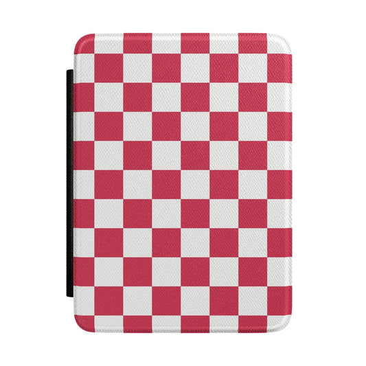 Cherry red and white checkerboard Kindle Paperwhite case front cover — Atelier classic picnic gift