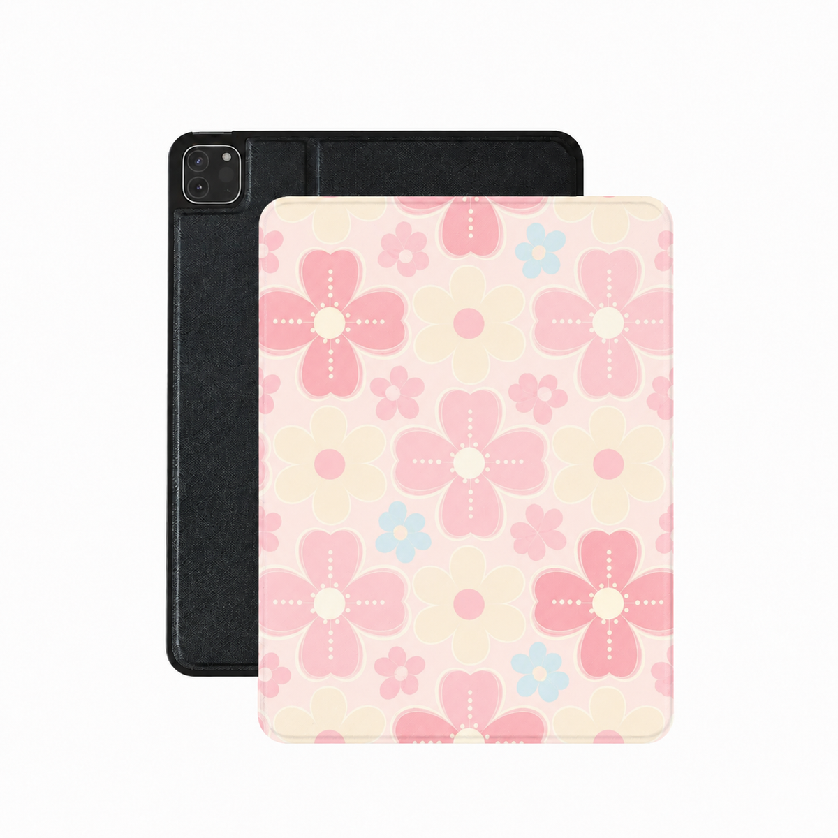 Retro daisy iPad case in pink vegan leather — Y2K floral folio