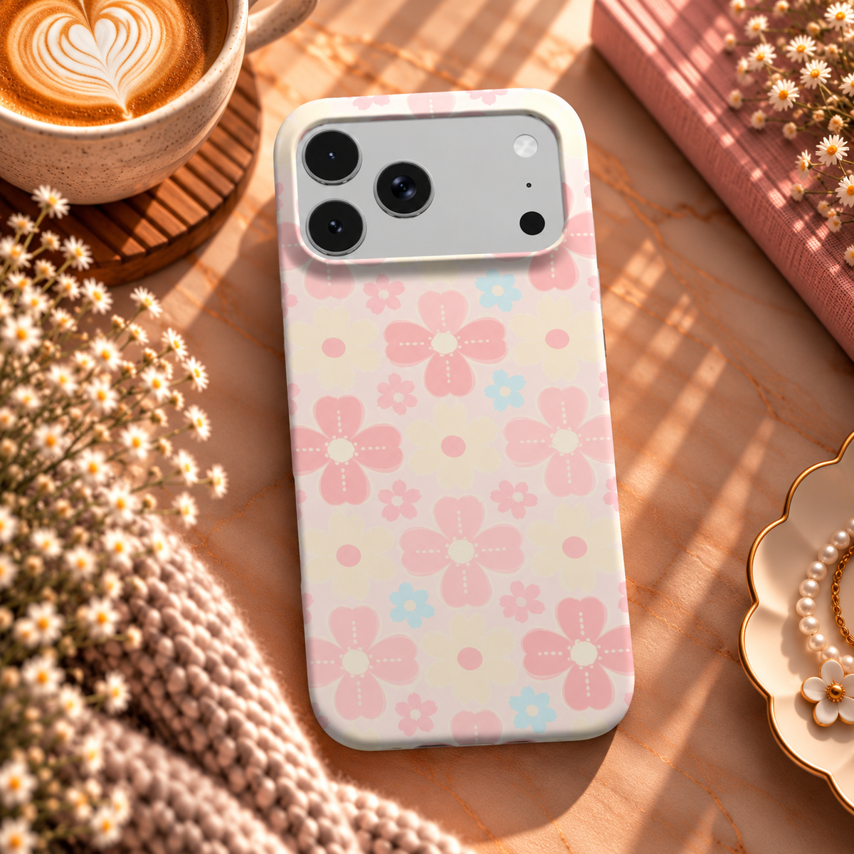 Retro Daisy phone case – MagSafe iPhone case, lifestyle photo