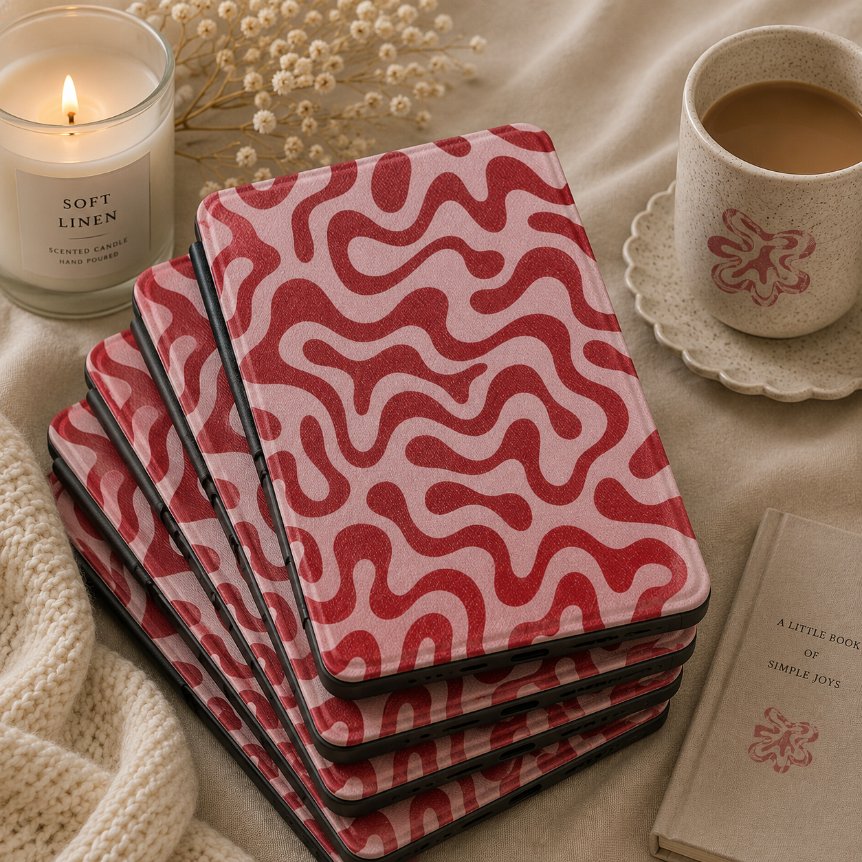 Retro Squiggle Kindle case shown at an angle