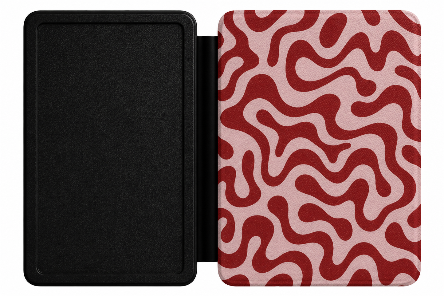 Retro Squiggle Kindle case open showing e-ink Kindle on right interior panel