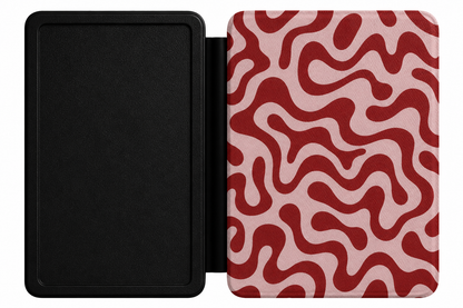 Retro Squiggle Kindle case open showing e-ink Kindle on right interior panel