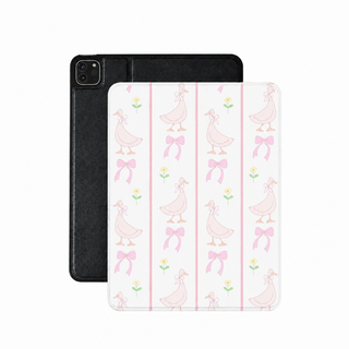 Goose and bow iPad case in pink and white vegan Saffiano leather — coquette folio