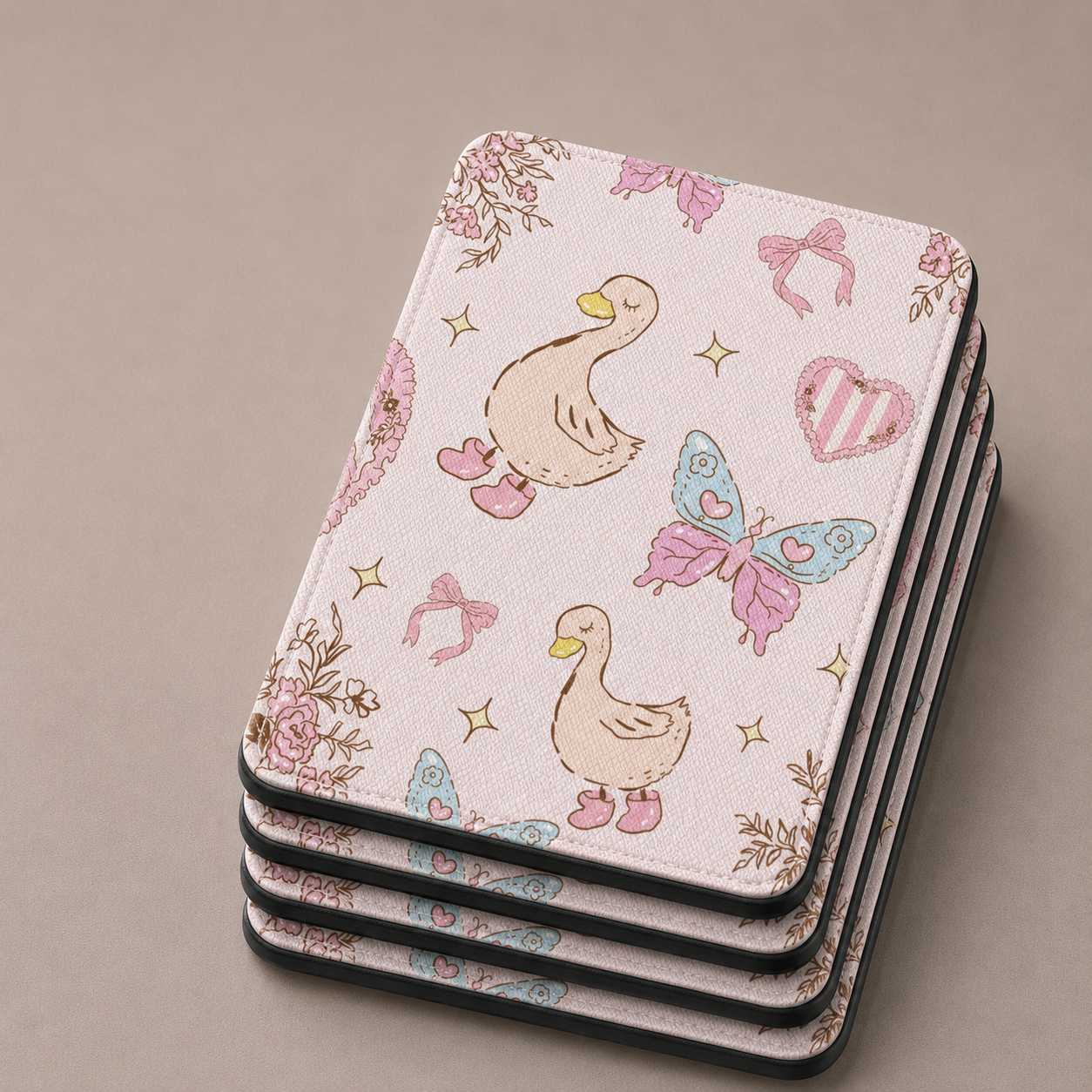 Ribboned geese Kindle case with elastic hand strap — Jardin Secret cream cottagecore