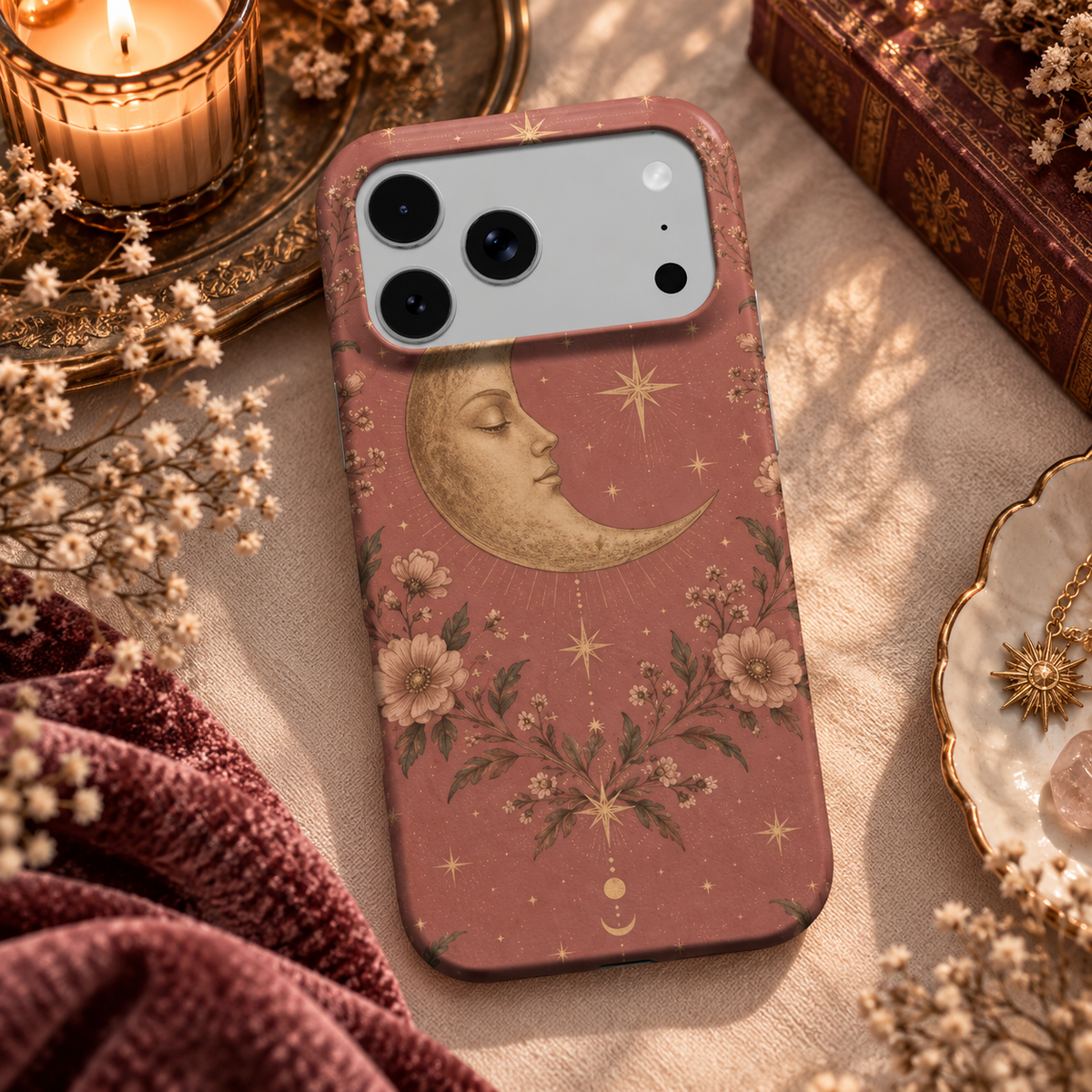 Rose Crescent Moon phone case – MagSafe iPhone case, lifestyle photo