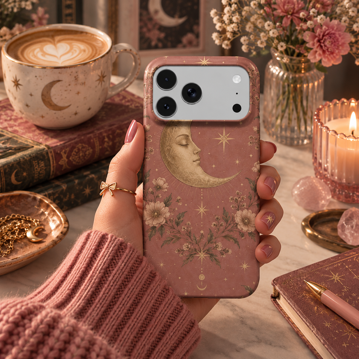 Rose Crescent Moon phone case – MagSafe iPhone case, styled photo