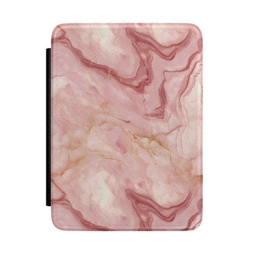 Rose marble Kindle case in blush and gold vegan Saffiano-textured PU