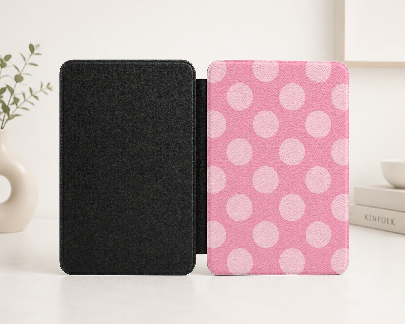Rose pink polka dot Kindle Paperwhite case — Coquette Reader gift for her