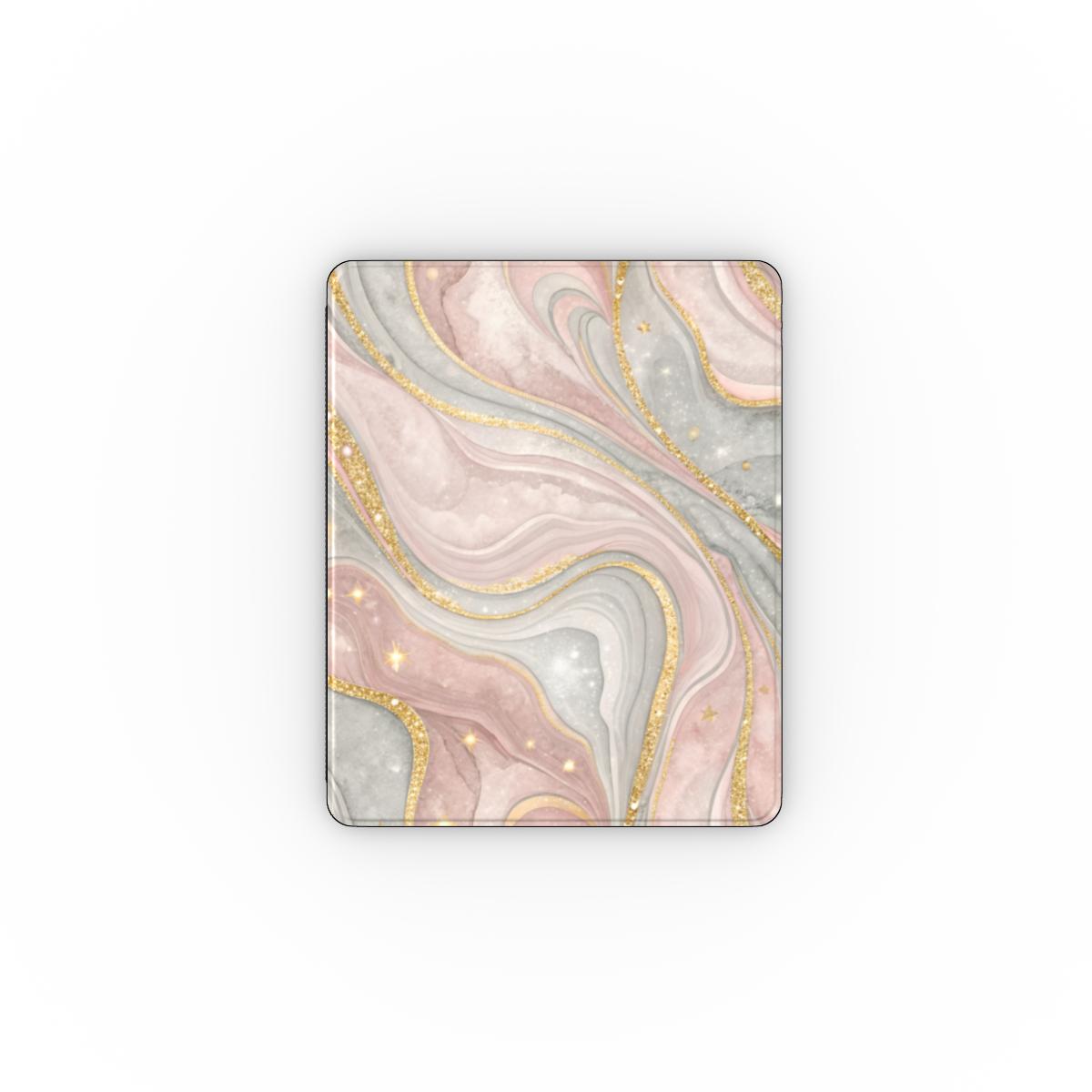 Rose quartz marble iPad case open, showing the stand fold and interior