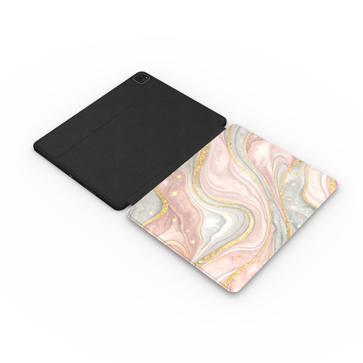 Rose quartz marble iPad case with the Apple Pencil in its slot